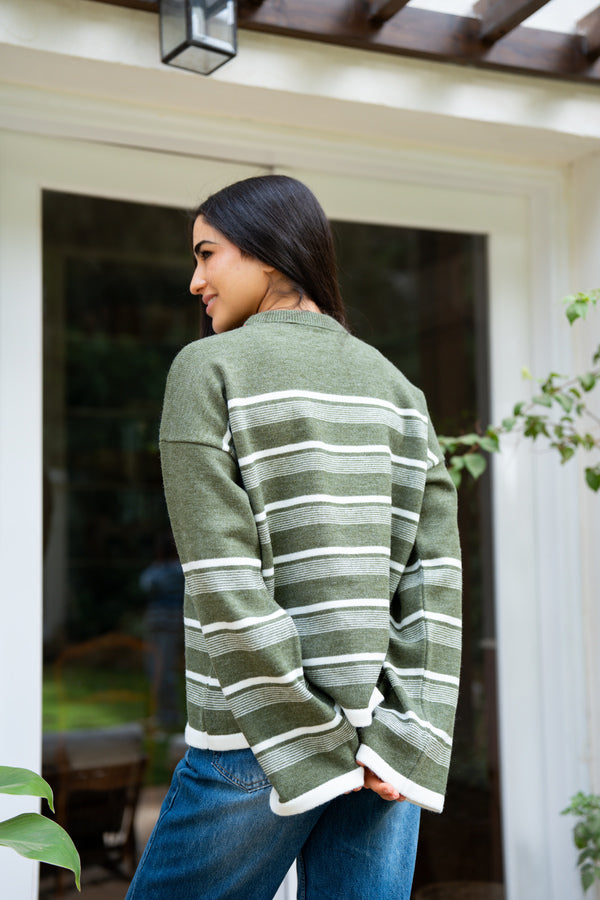 Olive Green  Striped Sweater