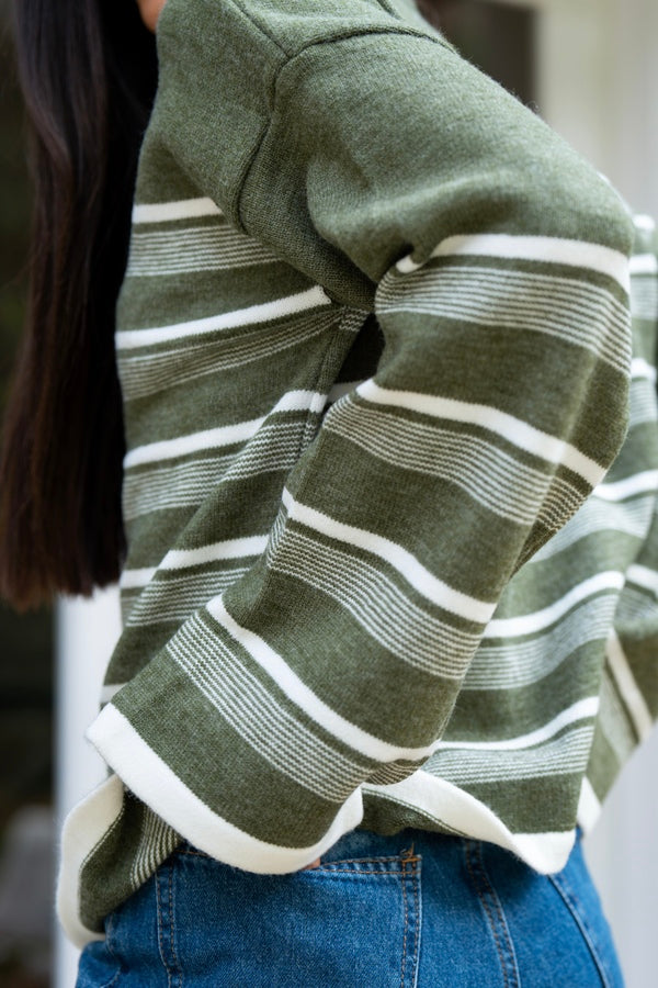 Olive Green  Striped Sweater