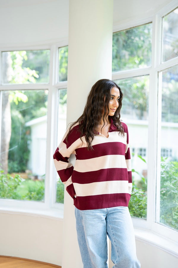 Burgundy Collared Knit