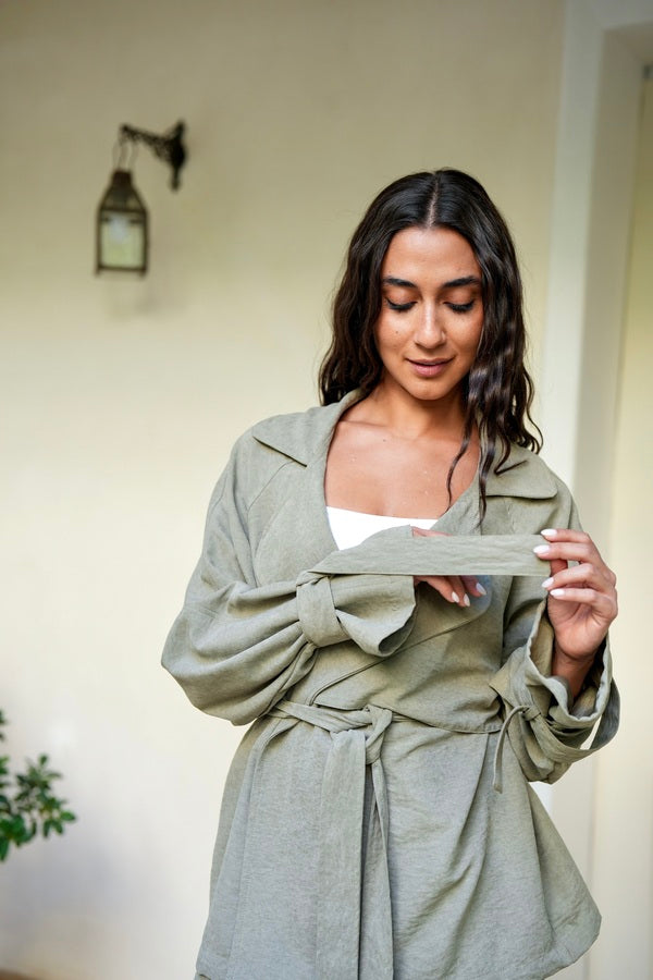 Suede Jacket In Olive Green