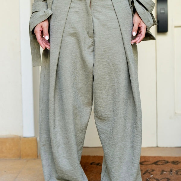 Olive Pleated Suede Pants