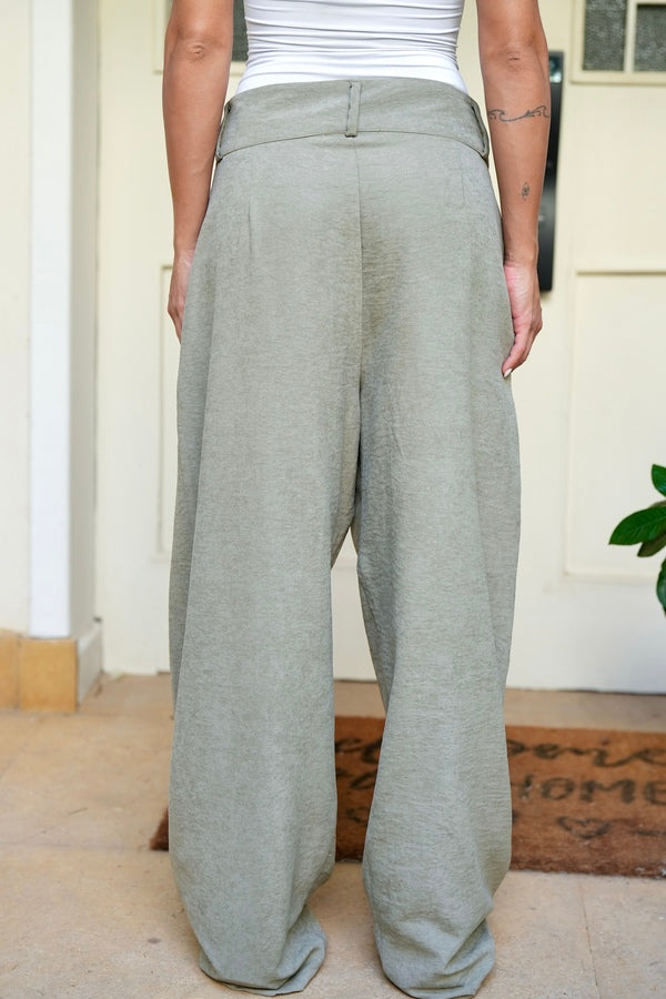 Olive Pleated Suede Pants