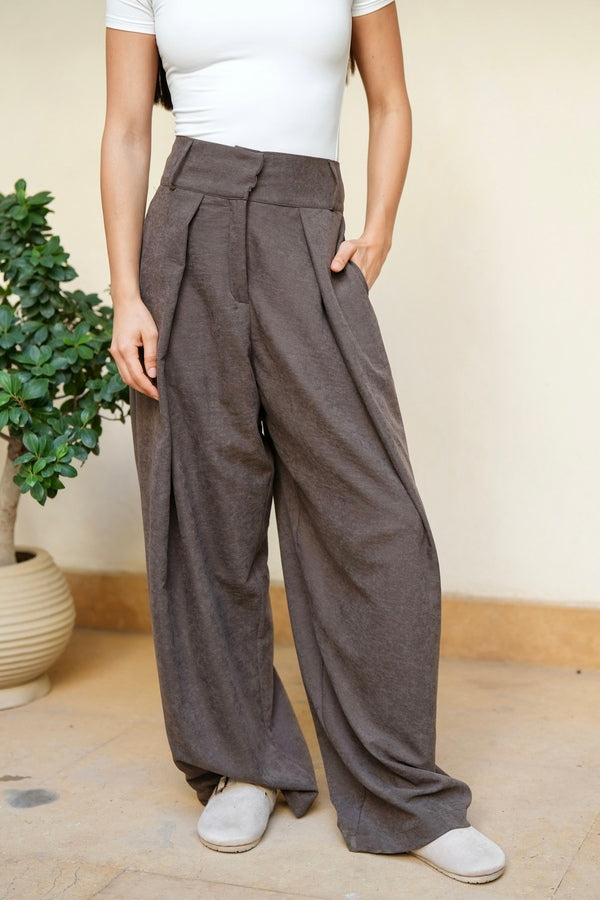 Brown Pleated Suede Pants