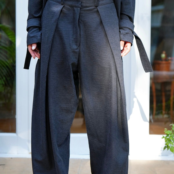 Black Pleated Suede Pants