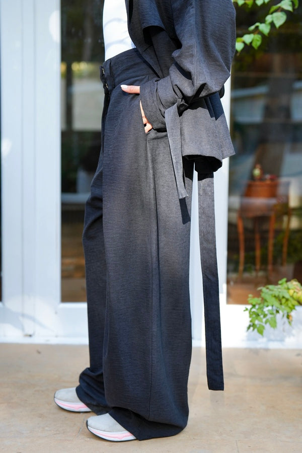Black Pleated Suede Pants