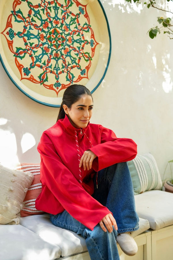 Red Funnel Neck Jacket