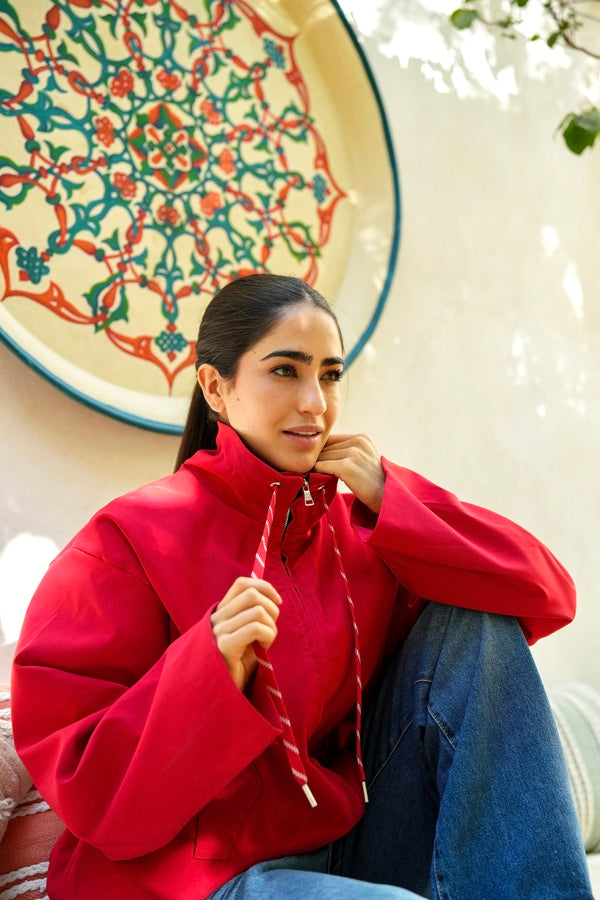 Red Funnel Neck Jacket