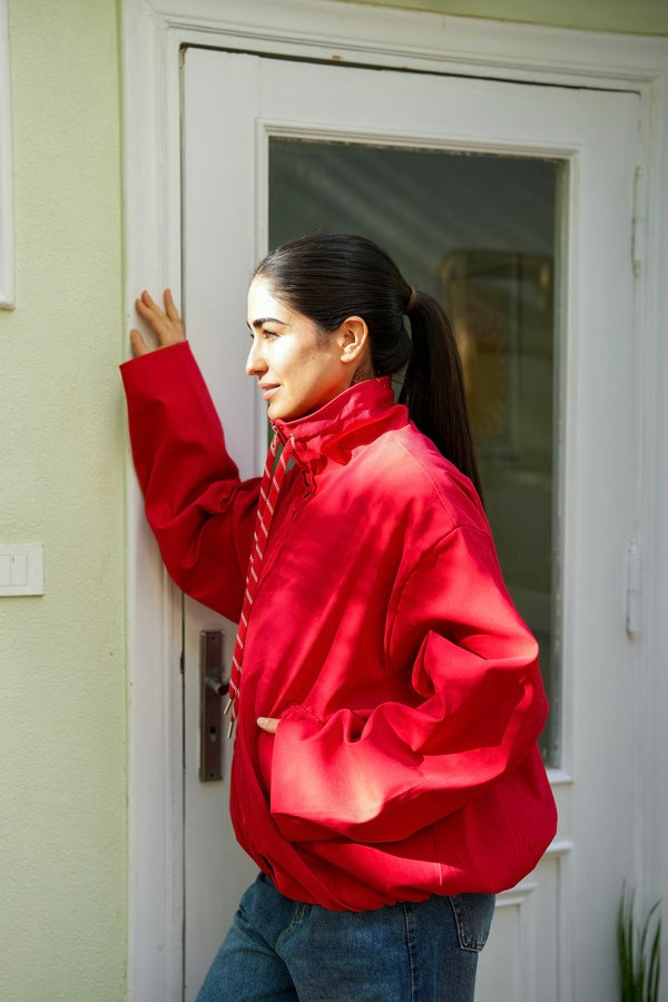 Red Funnel Neck Jacket