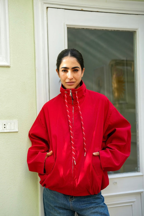 Red Funnel Neck Jacket