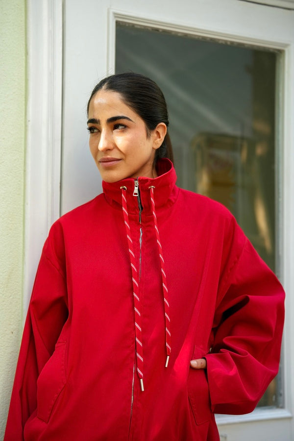 Red Funnel Neck Jacket
