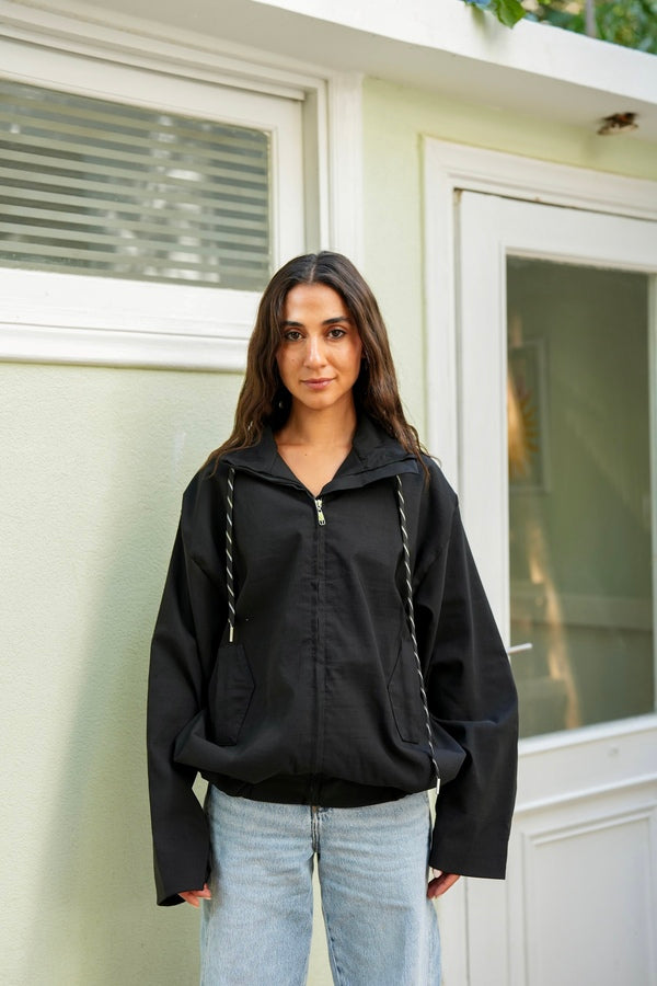 Black Funnel Neck Jacket