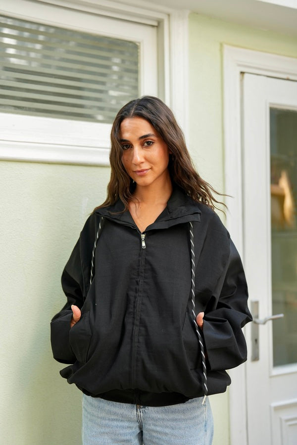 Black Funnel Neck Jacket