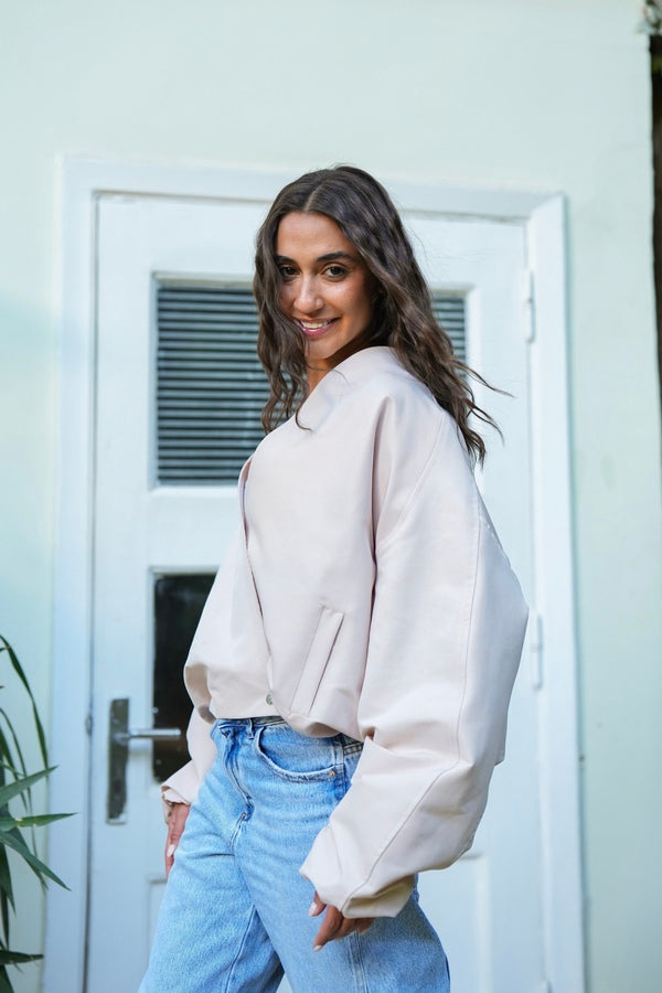 Beige Bomber Jacket