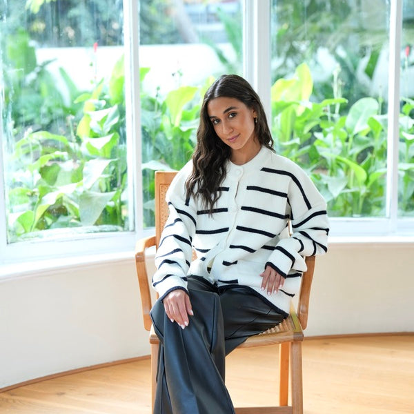 Striped White Cardigan