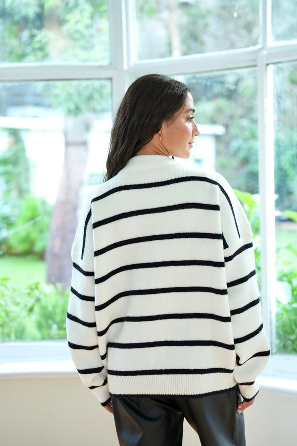 Striped White Cardigan