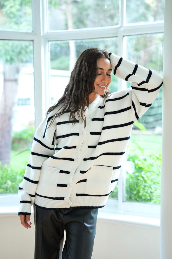 Striped White Cardigan