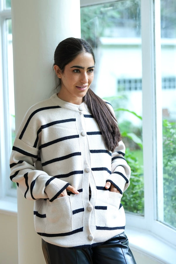 Striped Beige Cardigan