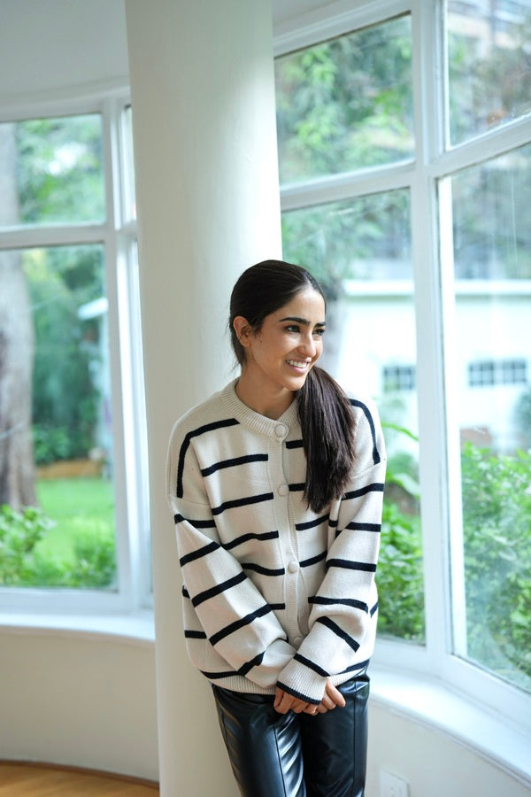 Striped Beige Cardigan