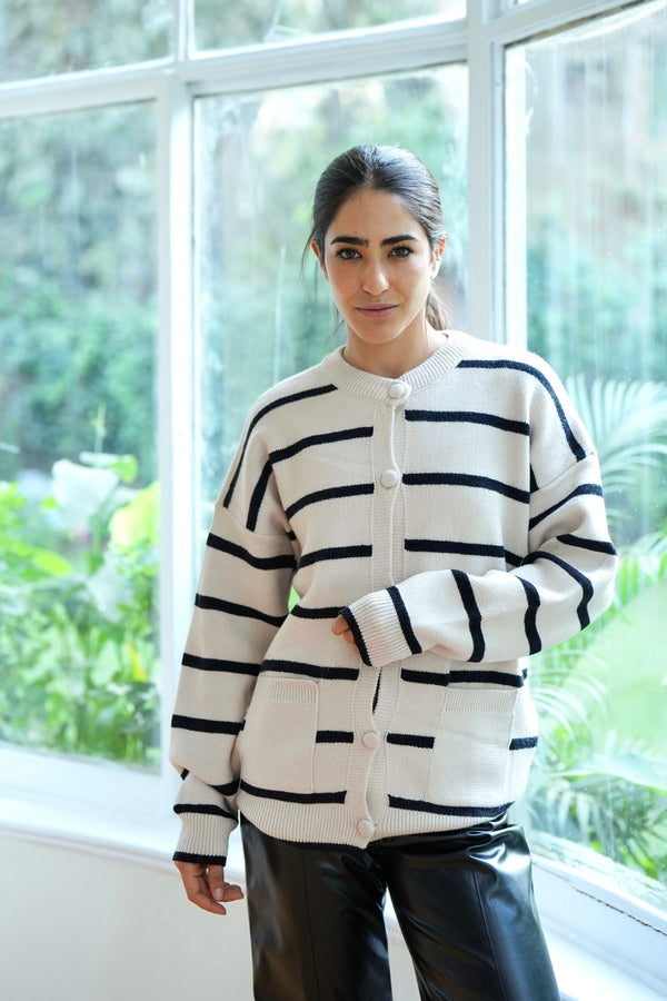Striped Beige Cardigan