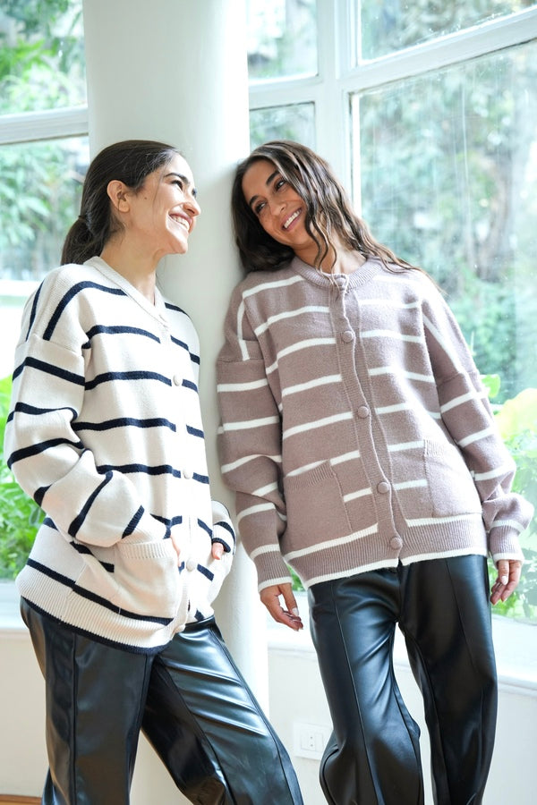 Striped Coffee Brown Cardigan