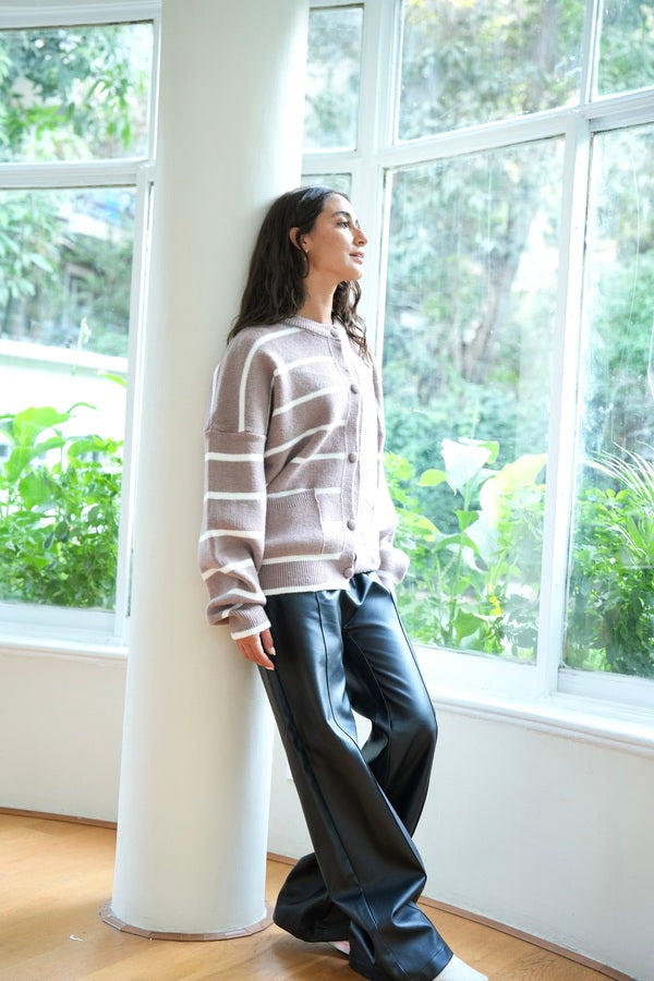 Striped Coffee Brown Cardigan