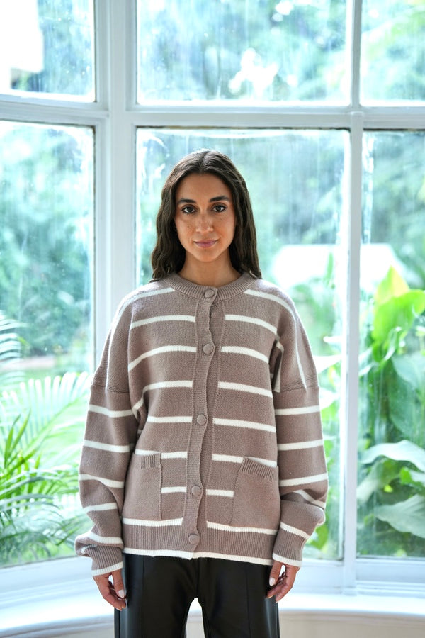 Striped Coffee Brown Cardigan