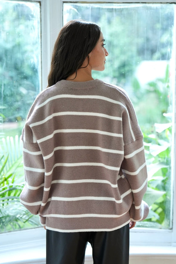 Striped Coffee Brown Cardigan