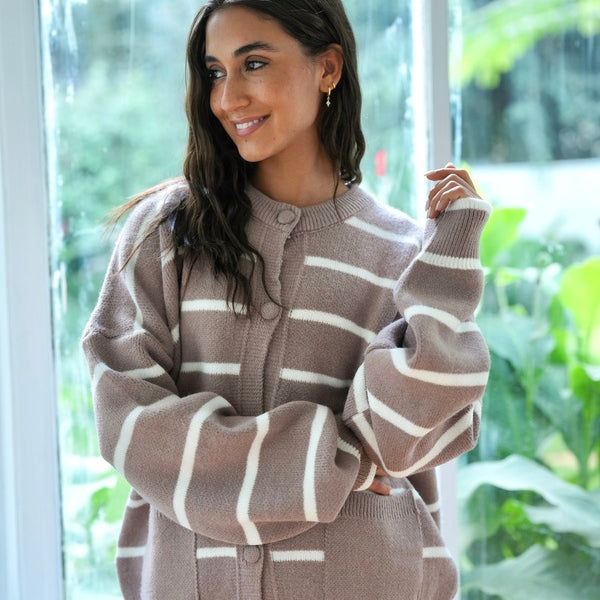 Striped Coffee Brown Cardigan