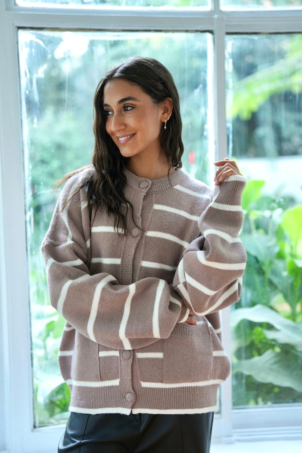 Striped Coffee Brown Cardigan