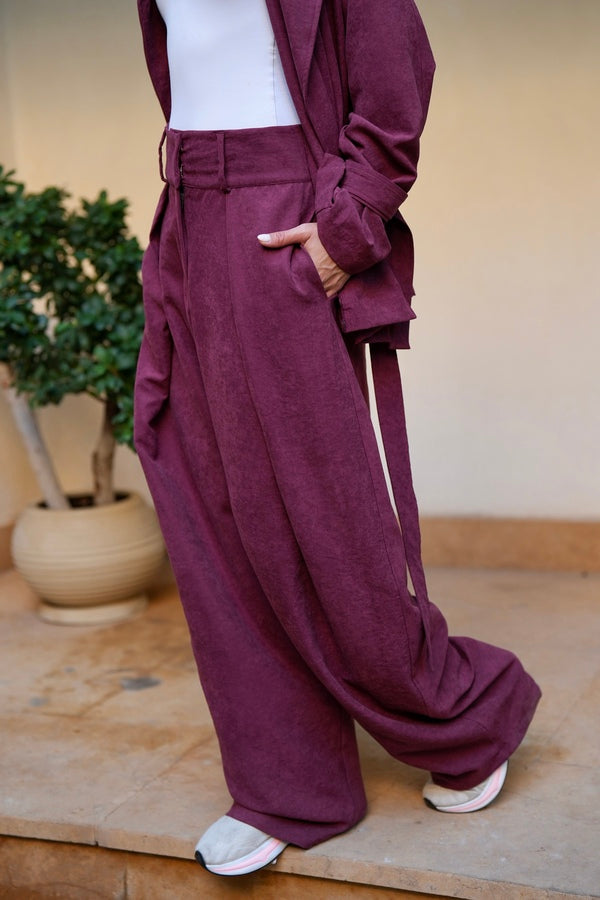 Burgundy Pleated Suede Pants