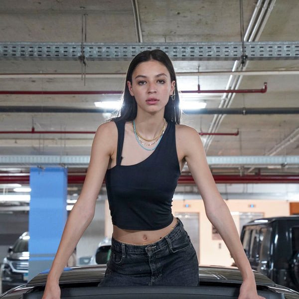 Rib-knit Crop Tank Top In Black