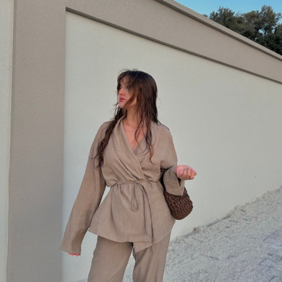 Basic Oversized Kimono Set In Beige