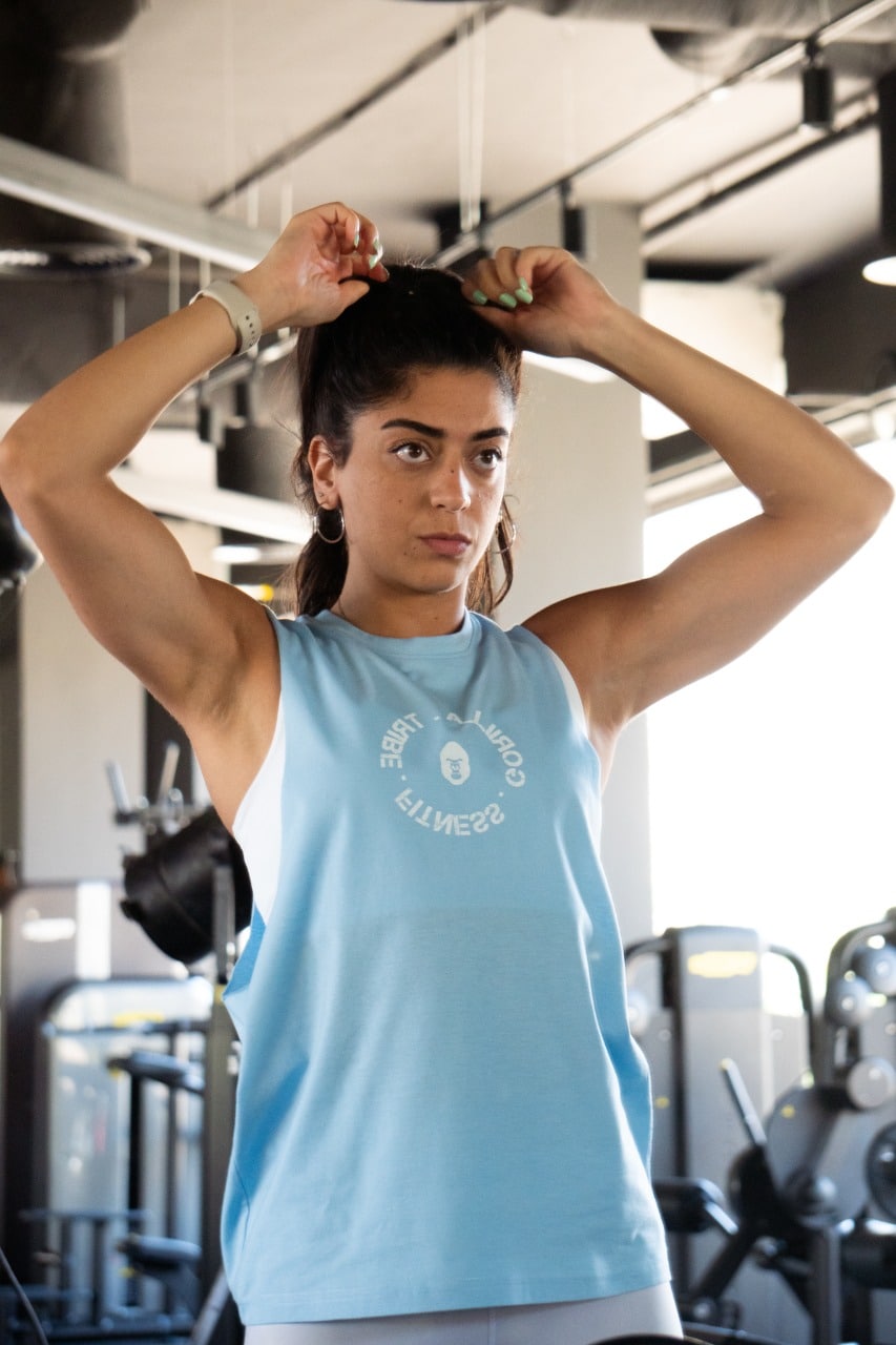 Open tank top in light blue
