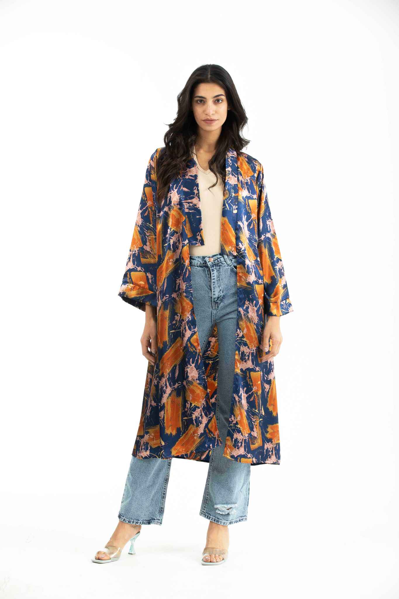 Mid Printed Satin Kimono