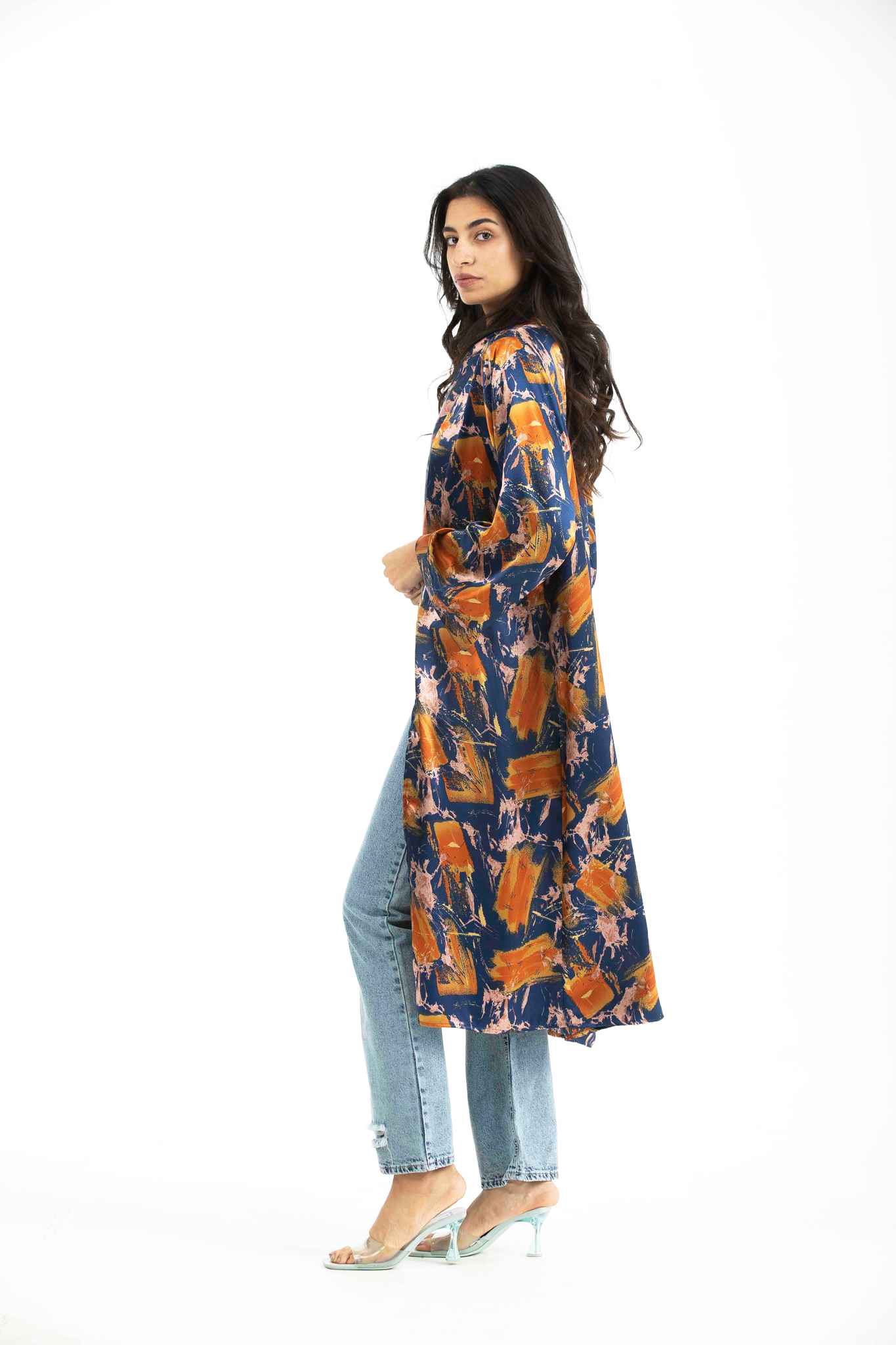 Mid Printed Satin Kimono