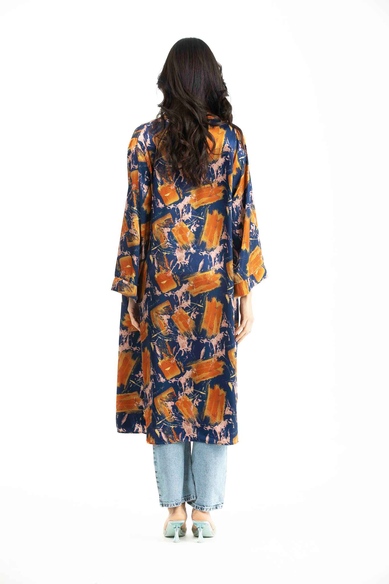 Mid Printed Satin Kimono