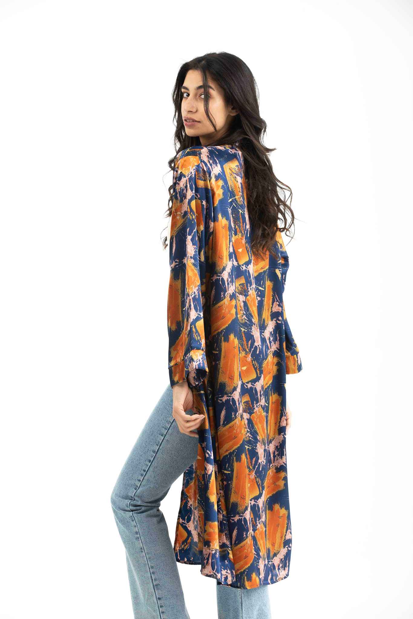 Mid Printed Satin Kimono