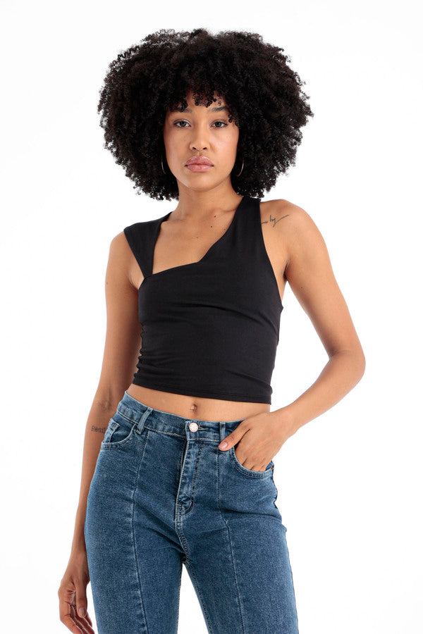 Rib-knit Crop Tank Top In Black