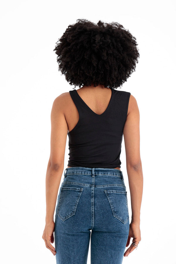 Rib-knit Crop Tank Top In Black