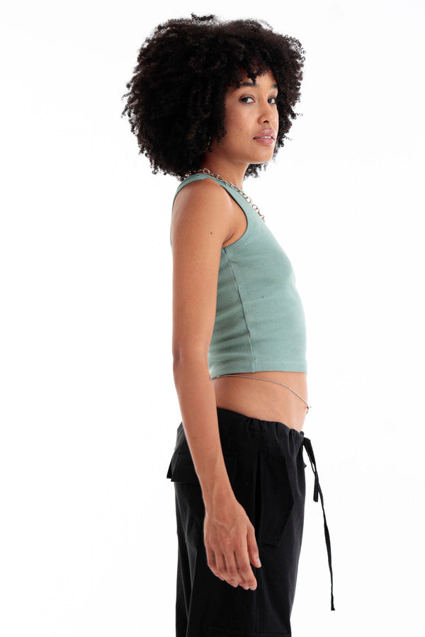 Ribbed Round Neck Tank Top In Mint