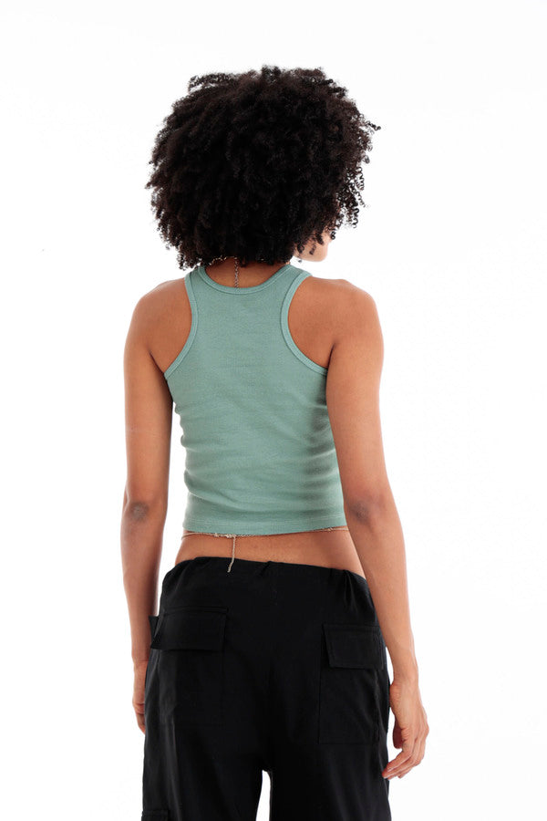 Ribbed Round Neck Tank Top In Mint