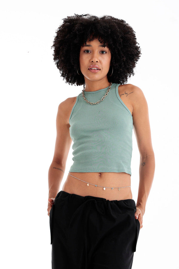 Ribbed Round Neck Tank Top In Mint