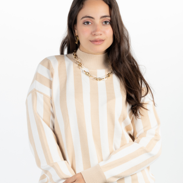 Striped Sweater In Beige & White