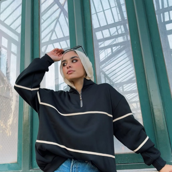 Zip Up Collar Up Sweater In Black