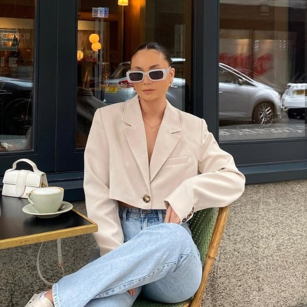 Cropped Oversized Beige Blazer