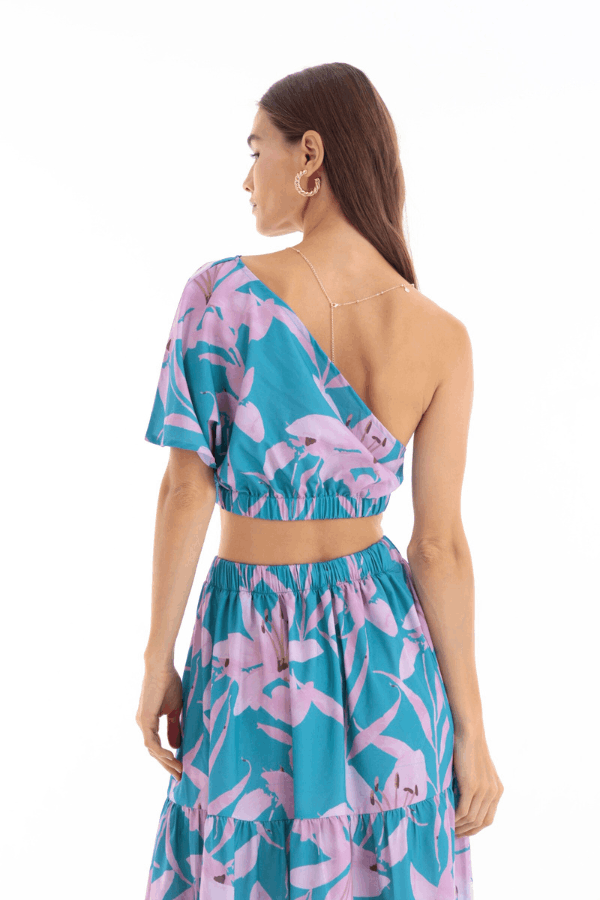 Pinkish Floral One Shoulder Set