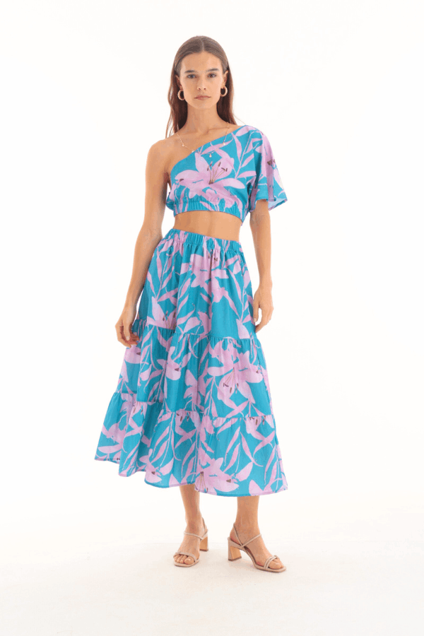 Pinkish Floral One Shoulder Set