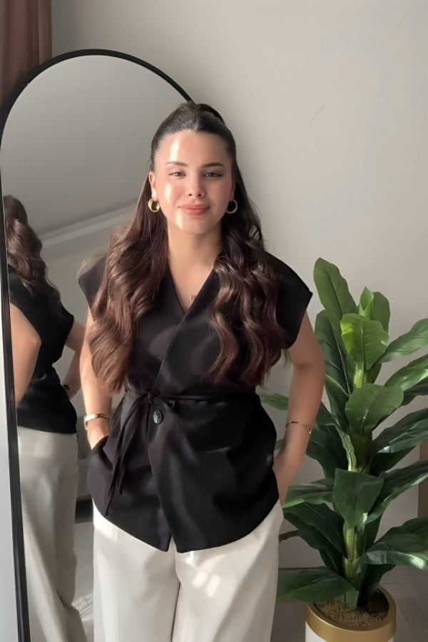 Wrap Oversized Black Vest