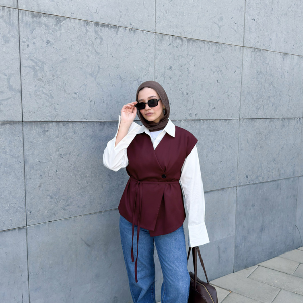 Wrap Oversized Burgundy Vest