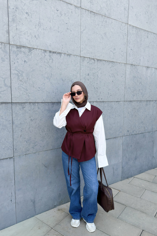 Wrap Oversized Burgundy Vest